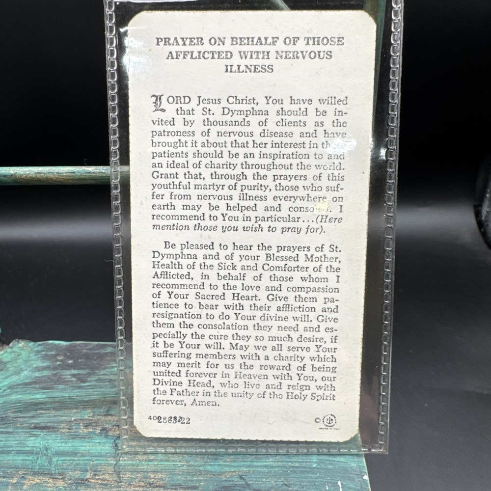 VTG St. Dympha Holy Card Medal Patron Saint Anxiety Stress Mental Illness Italy - Picture 3 of 5